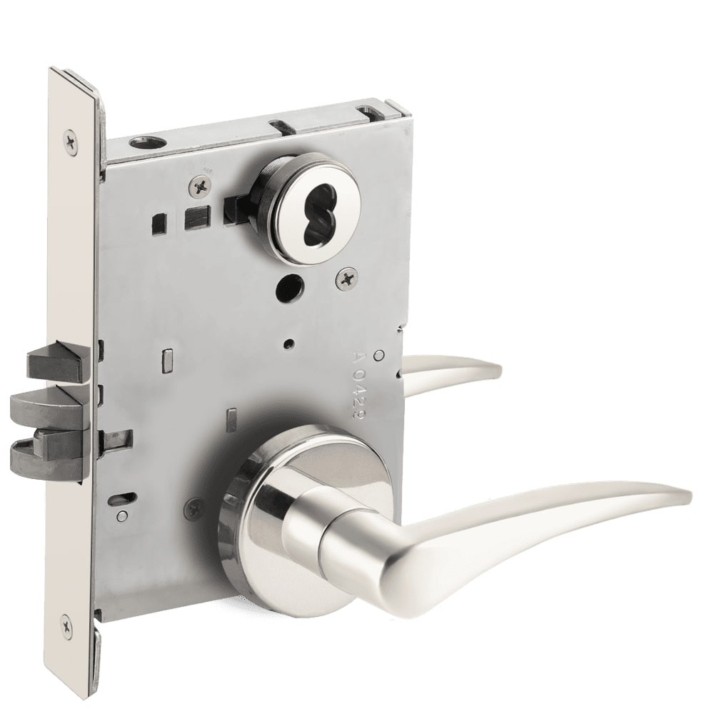 L9076B-12B-625-LH-RX Schlage L Series Classroom Holdback - Request to Exit Mortise Lock with 12 Cast Lever Design Prepped for SFIC in Bright Chrome