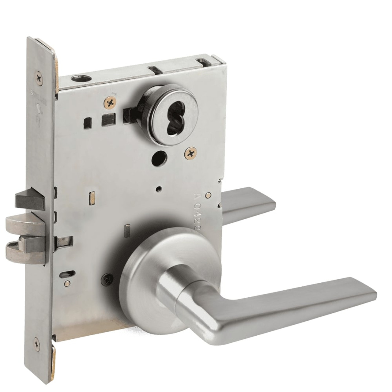 L9076B-05B-630-LX Schlage L Series Classroom Holdback - Latchbolt Monitor Mortise Lock with 05 Cast Lever Design Prepped for SFIC in Satin Stainless Steel