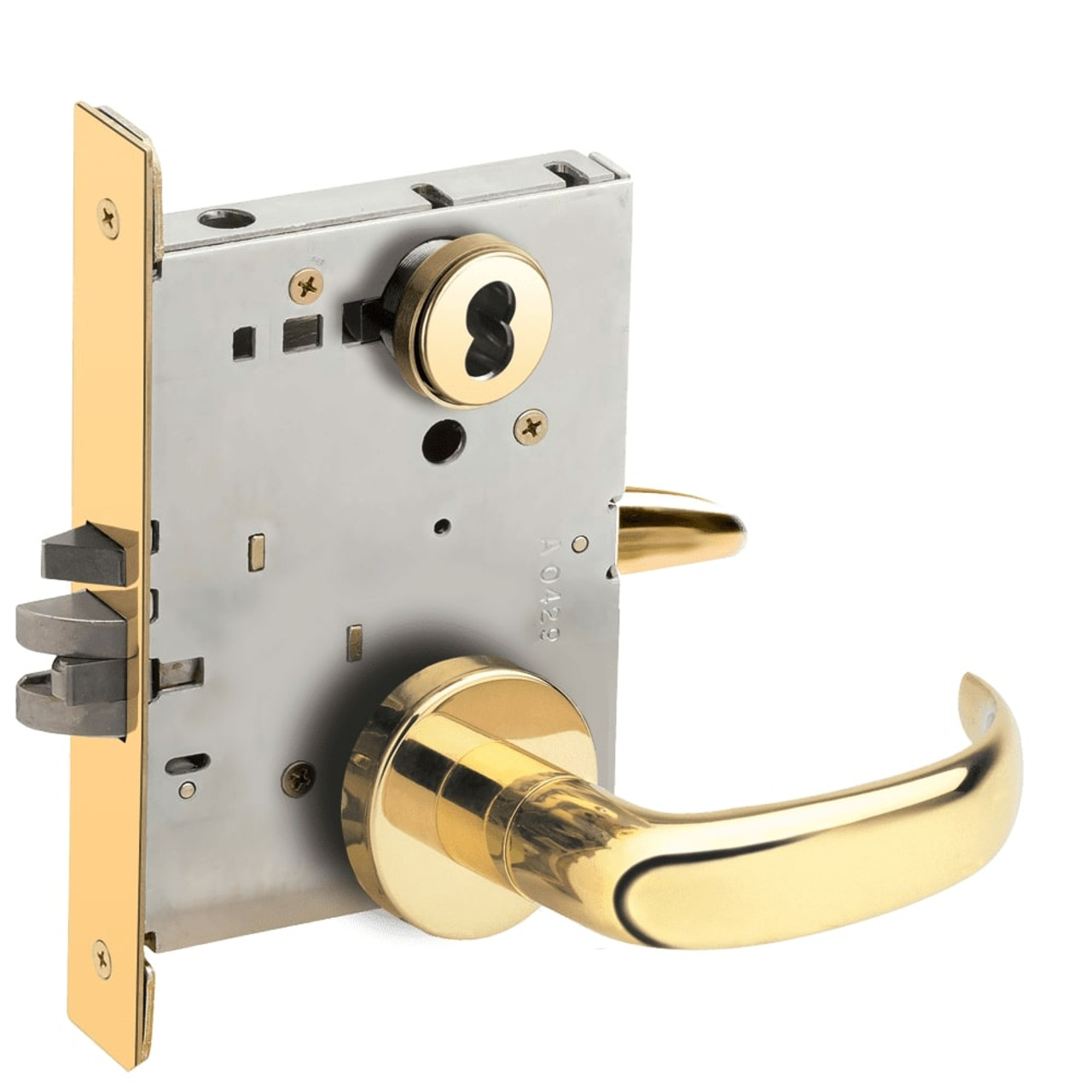 L9076B-17A-605-LX Schlage L Series Classroom Holdback - Latchbolt Monitor Mortise Lock with 17 Cast Lever Design Prepped for SFIC in Bright Brass