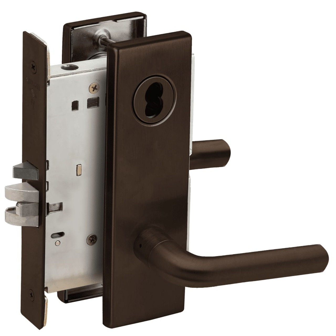 L9076B-02N-613-RX Schlage L Series Classroom Holdback - Request to Exit Mortise Lock with 02 Cast Lever Design Prepped for SFIC in Oil Rubbed Bronze