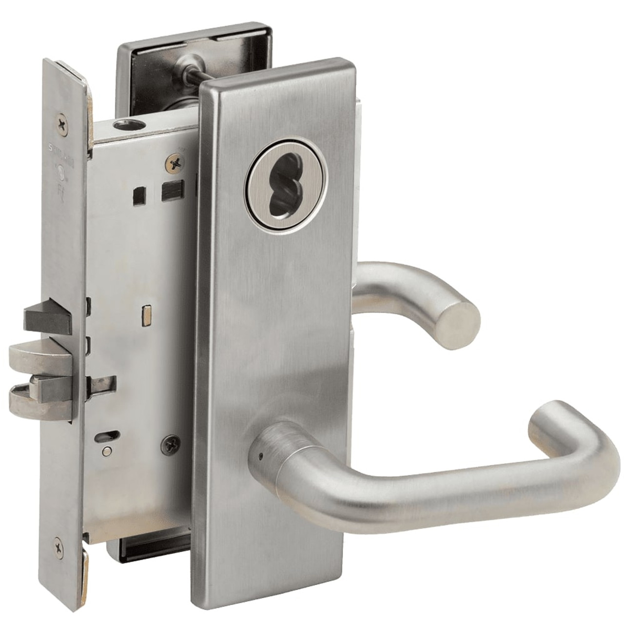 L9076B-03N-626-RX Schlage L Series Classroom Holdback - Request to Exit Mortise Lock with 03 Cast Lever Design Prepped for SFIC in Satin Chrome