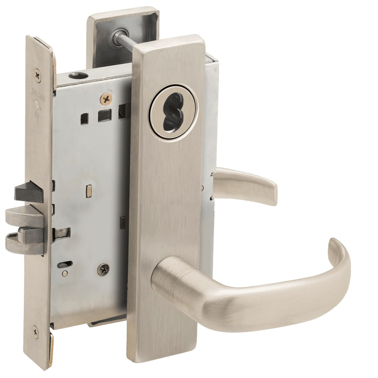 L9076B-17L-619 Schlage L Series Classroom Holdback Mortise Lock with 17 Cast Lever Design Prepped for SFIC in Satin Nickel