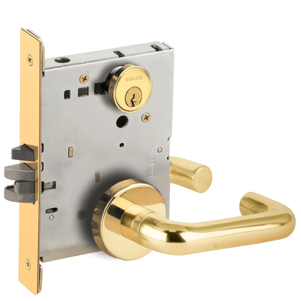 LV9070P-03B-605 Schlage L Series Vandlgard - Classroom Commercial Mortise Lock with 03 Cast Lever Design in Bright Brass