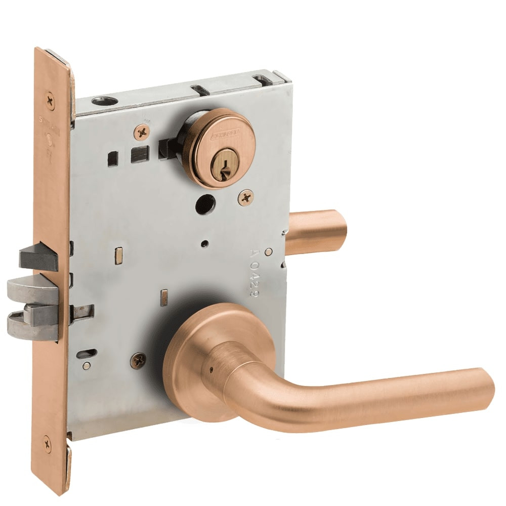 LV9070P-02A-612-RX Schlage L Series Vandlgard - Classroom Commercial - Request to Exit Mortise Lock with 02 Cast Lever Design in Satin Bronze