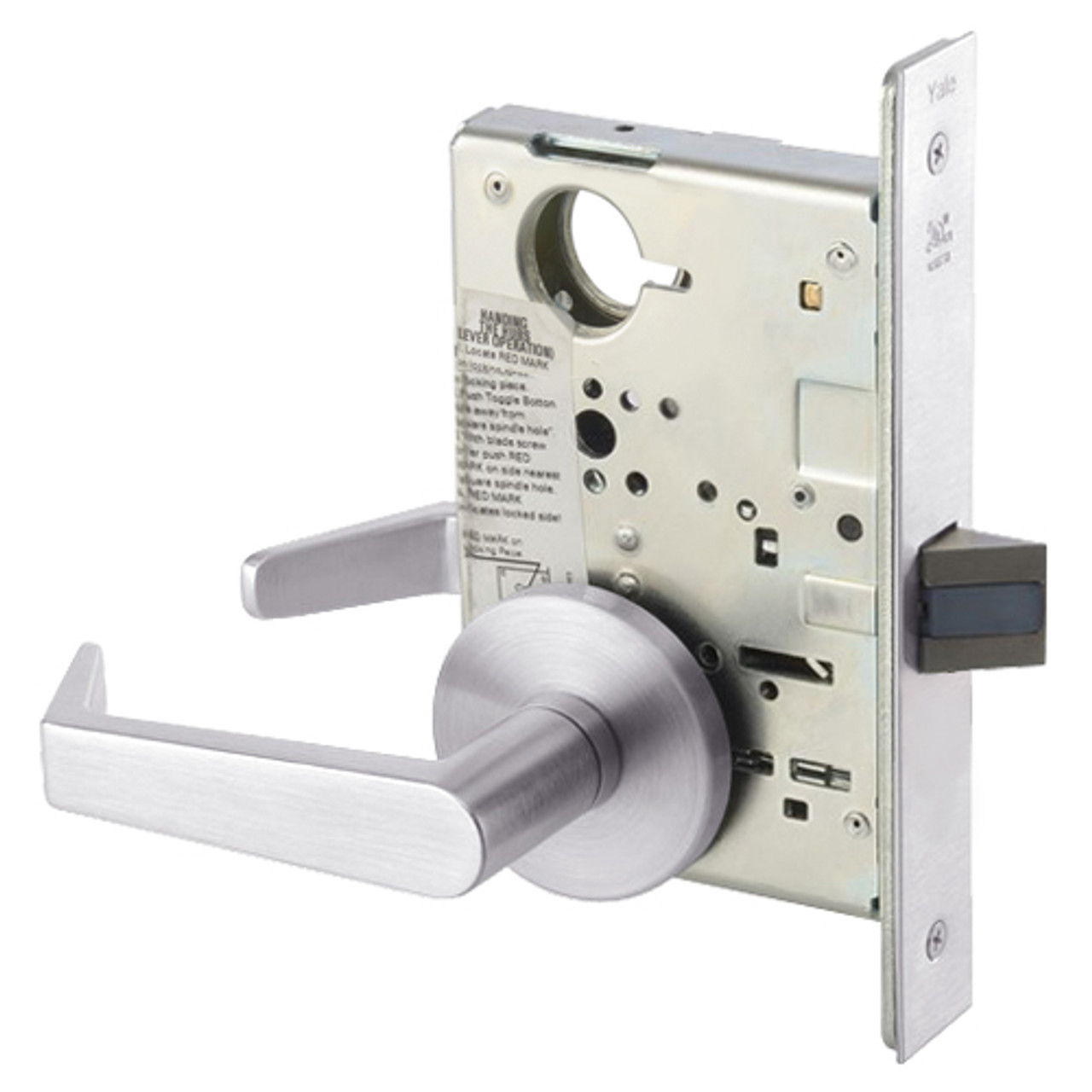 AUR8801FL-629-MELR Yale 8800FL Series Non-Keyed Mortise Passage Locks with Augusta Lever in Bright Stainless Steel