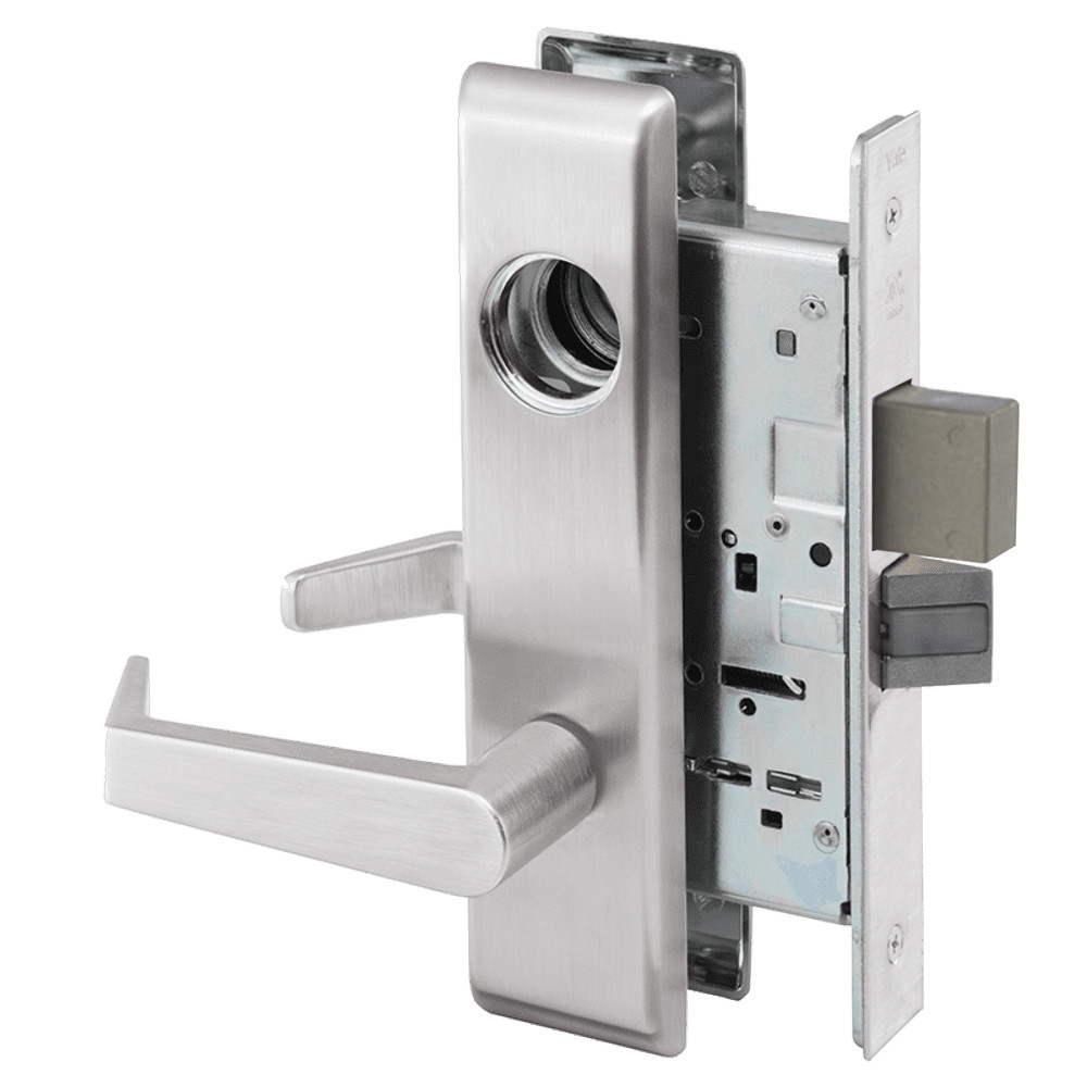 AUCN8830-2FL-629-LC-MELR Yale 8800FL Series Less Cylinder Mortise Asylum Locks with Augusta Lever in Bright Stainless Steel