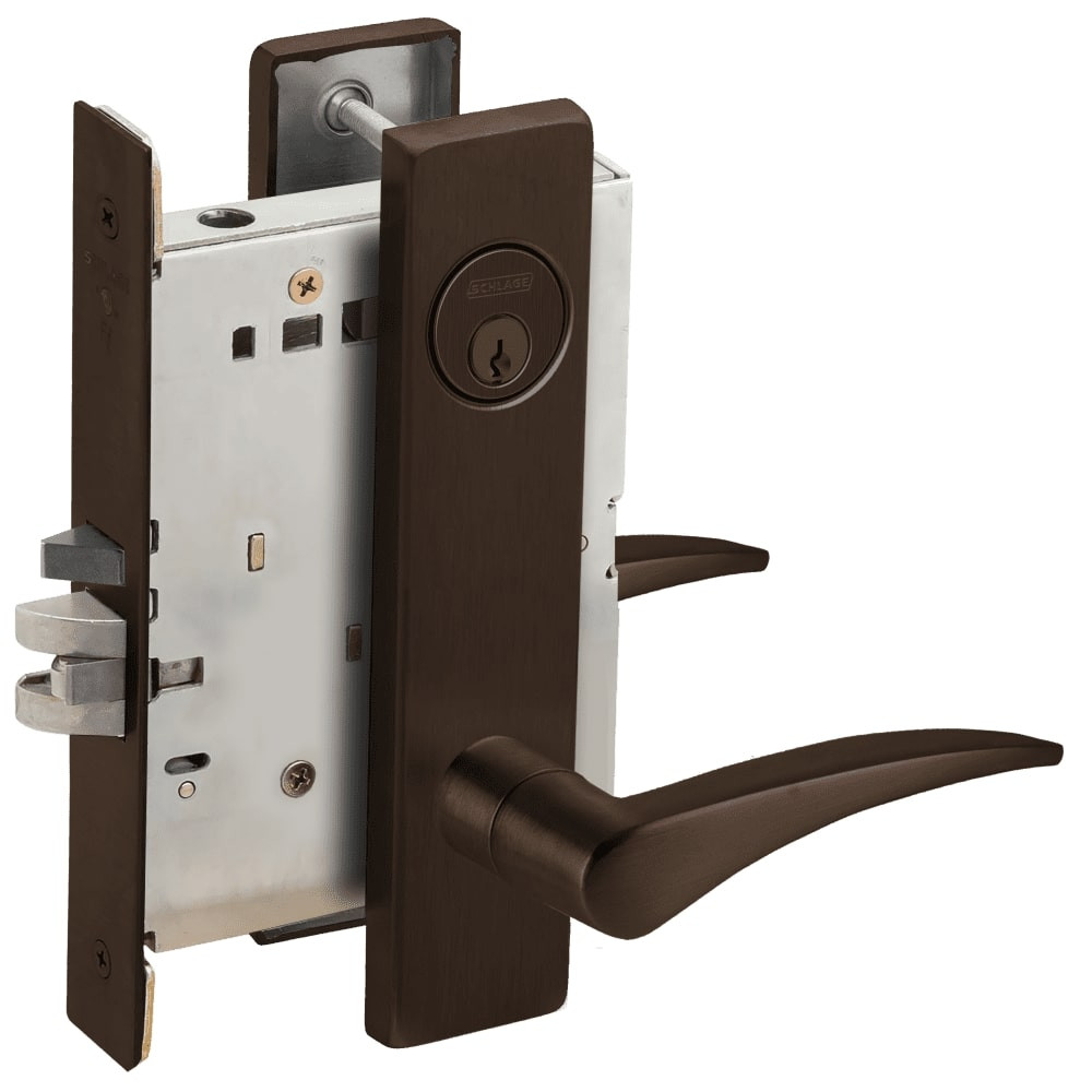 LV9070P-12L-613-LH-RX Schlage L Series Vandlgard - Classroom Commercial - Request to Exit Mortise Lock with 12 Cast Lever Design in Oil Rubbed Bronze