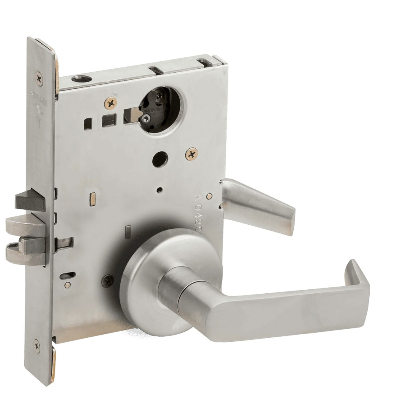 LV9070L-06B-630-RX Schlage L Series Vandlgard - Less Cylinder Classroom Commercial - Request to Exit Mortise Lock with 06 Cast Lever Design in Satin Stainless Steel