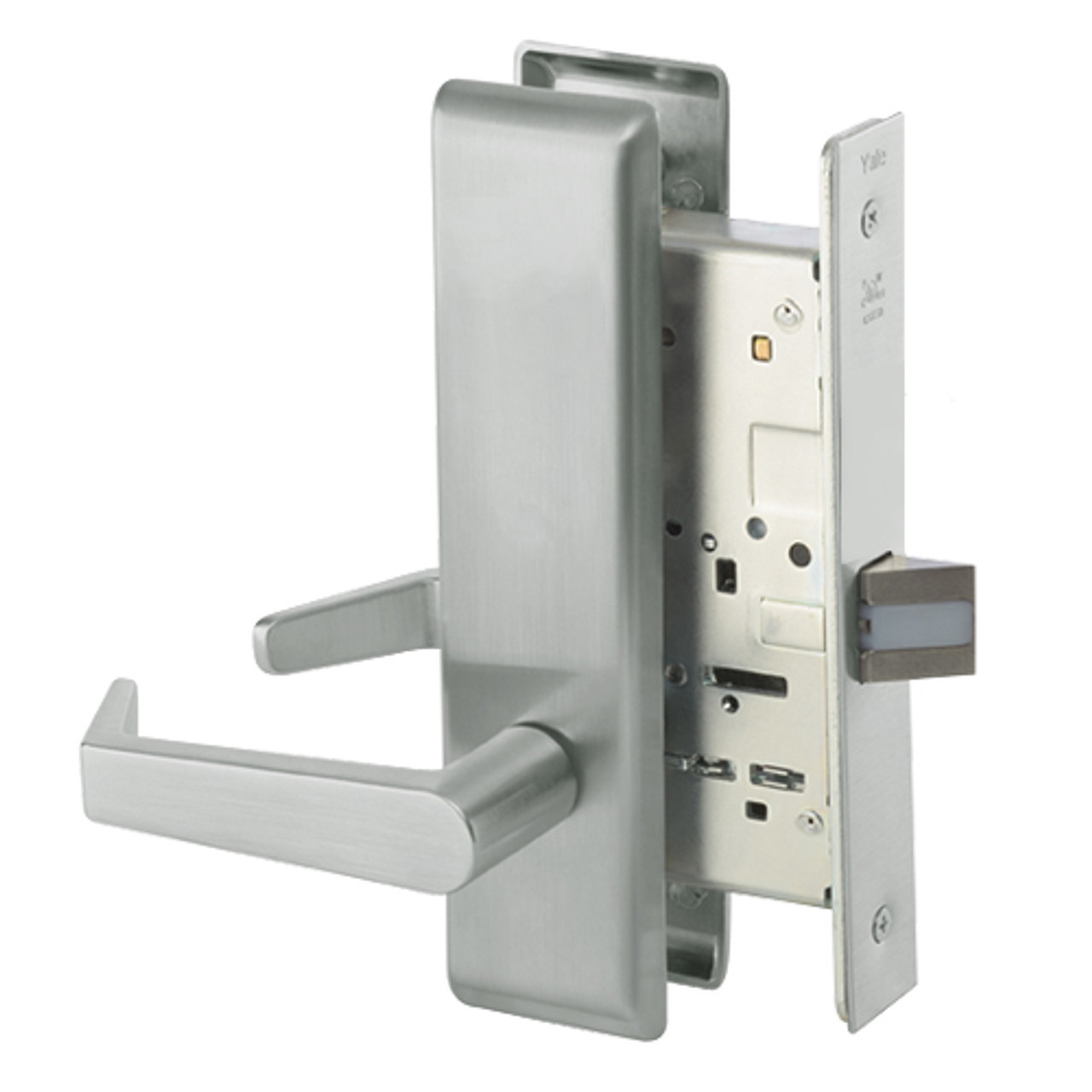 AUCN8801FL-619-MELR Yale 8800FL Series Non-Keyed Mortise Passage Locks with Augusta Lever in Satin Nickel