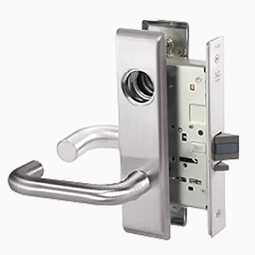 CRCN8805FL-629-LC-MELR-REX Yale 8800FL Series Less Cylinder Mortise Storeroom/Closet Locks - Request to Exit Switch with Carmel Lever in Bright Stainless Steel