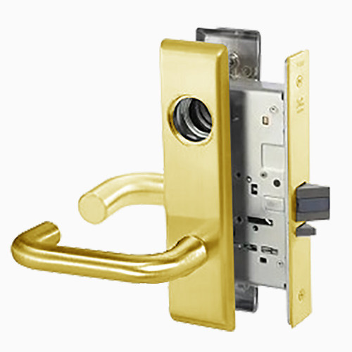 CRCN8805FL-605-SFICLC-MELR-REX Yale 8800FL Series Single Cylinder Mortise Storeroom/Closet Locks - Request to Exit Switch with Carmel Lever Lock Prepped SFIC in Bright Brass