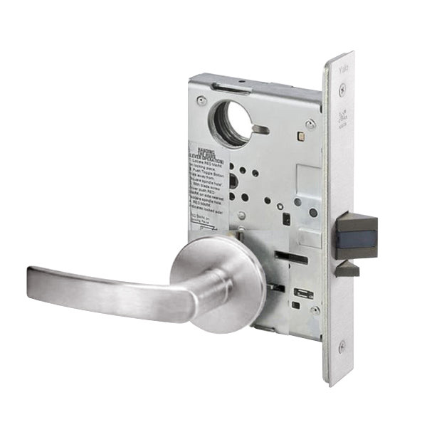 MOR8805FL-630-LC-MELR-REX Yale 8800FL Series Less Cylinder Mortise Storeroom/Closet Locks - Request to Exit Switch with Monroe Lever in Satin Stainless Steel