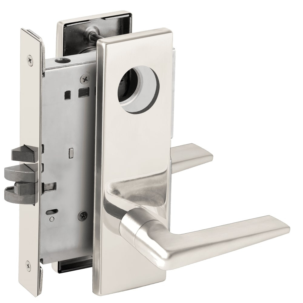 LV9070L-05N-625-RX Schlage L Series Vandlgard - Less Cylinder Classroom Commercial - Request to Exit Mortise Lock with 05 Cast Lever Design in Bright Chrome
