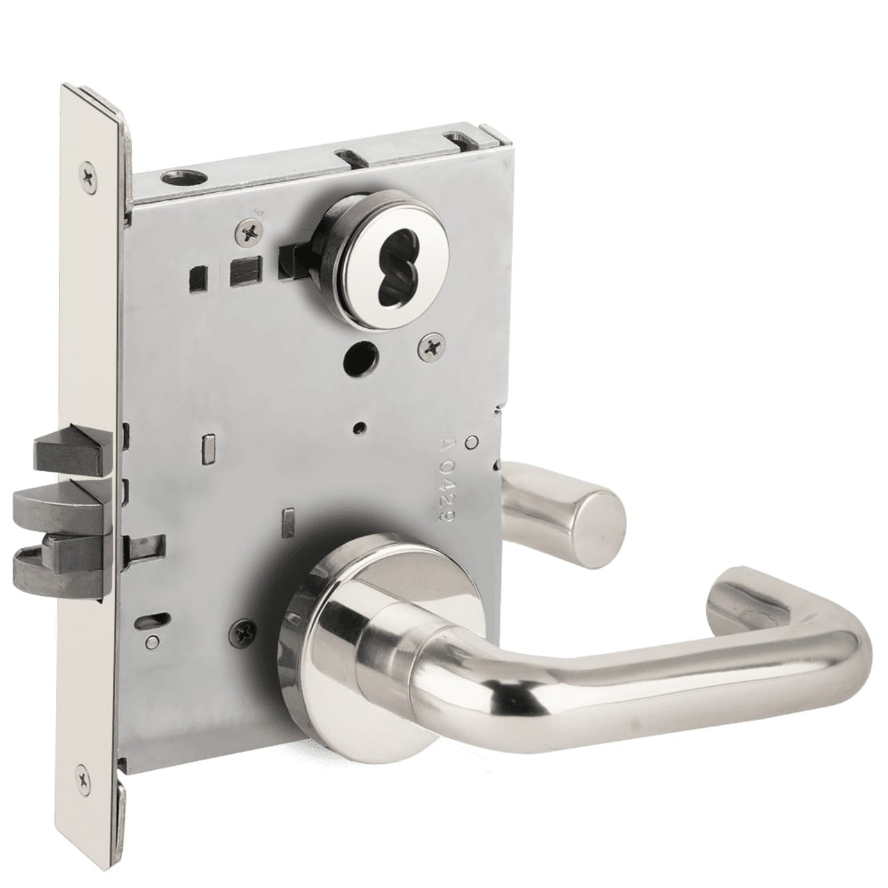 LV9070J-03A-629-RX Schlage L Series Vandlgard - Classroom Commercial - Request to Exit Mortise Lock with 03 Cast Lever Design Prepped for FSIC in Bright Stainless Steel