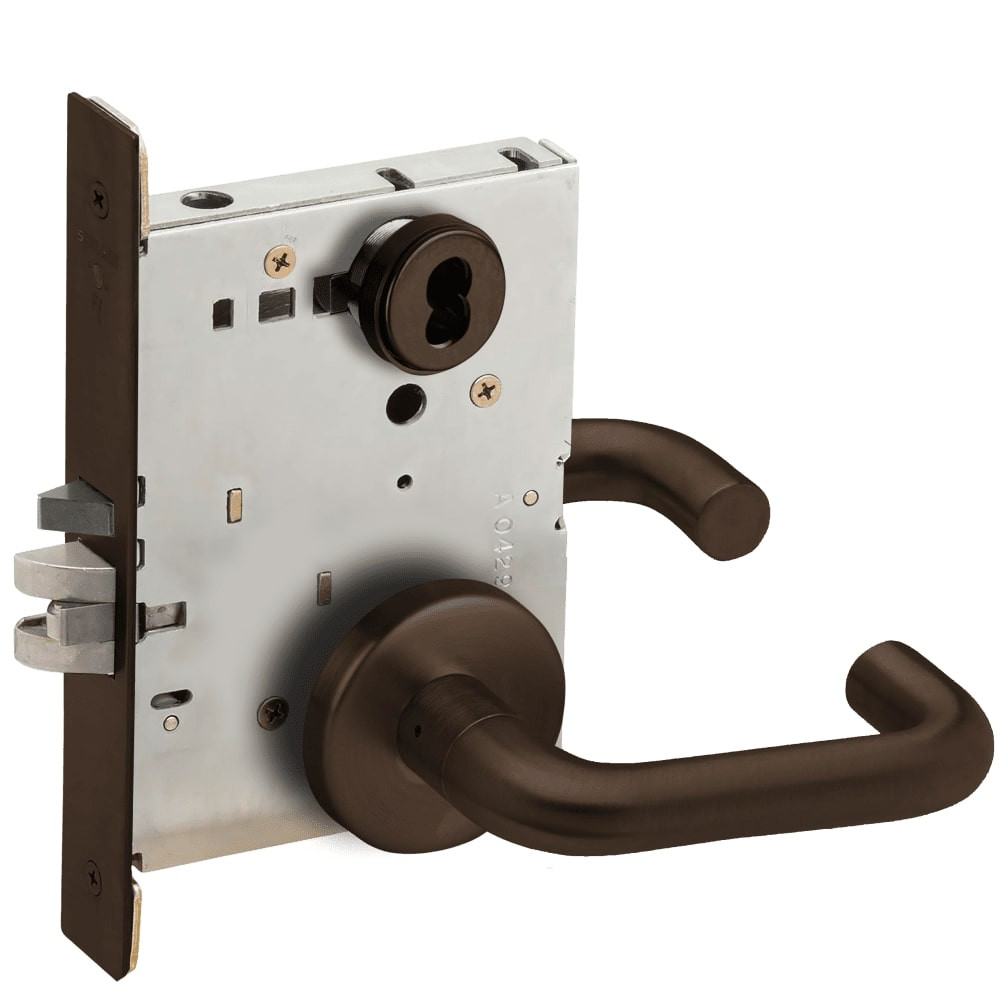 LV9070J-03B-613-RX Schlage L Series Vandlgard - Classroom Commercial - Request to Exit Mortise Lock with 03 Cast Lever Design Prepped for FSIC in Oil Rubbed Bronze