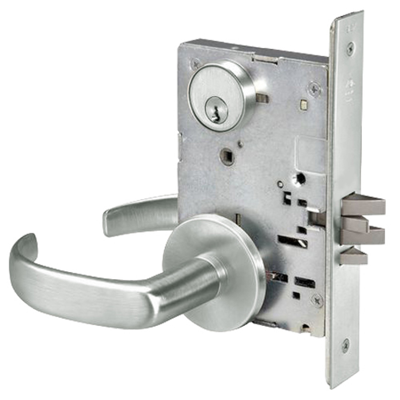 PBR8805FL-618-MELR Yale 8800FL Series Single Cylinder Mortise Storeroom/Closet Locks with Pacific Beach Lever in Bright Nickel