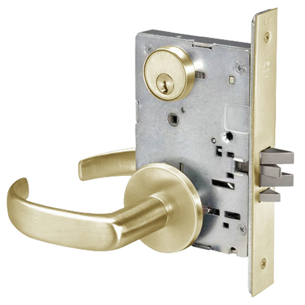 PBR8805FL-606-MELR-REX Yale 8800FL Series Single Cylinder Mortise Storeroom/Closet Locks - Request to Exit Switch with Pacific Beach Lever in Satin Brass
