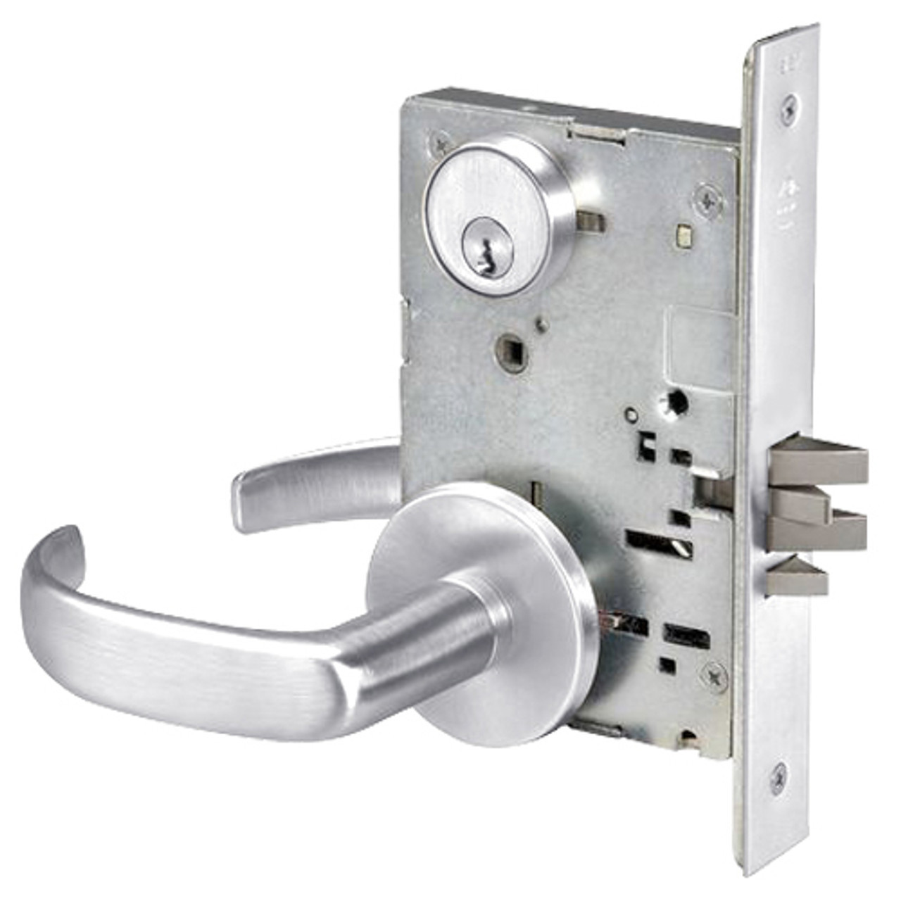 PBR8805FL-625-MELR-REX Yale 8800FL Series Single Cylinder Mortise Storeroom/Closet Locks - Request to Exit Switch with Pacific Beach Lever in Bright Chrome