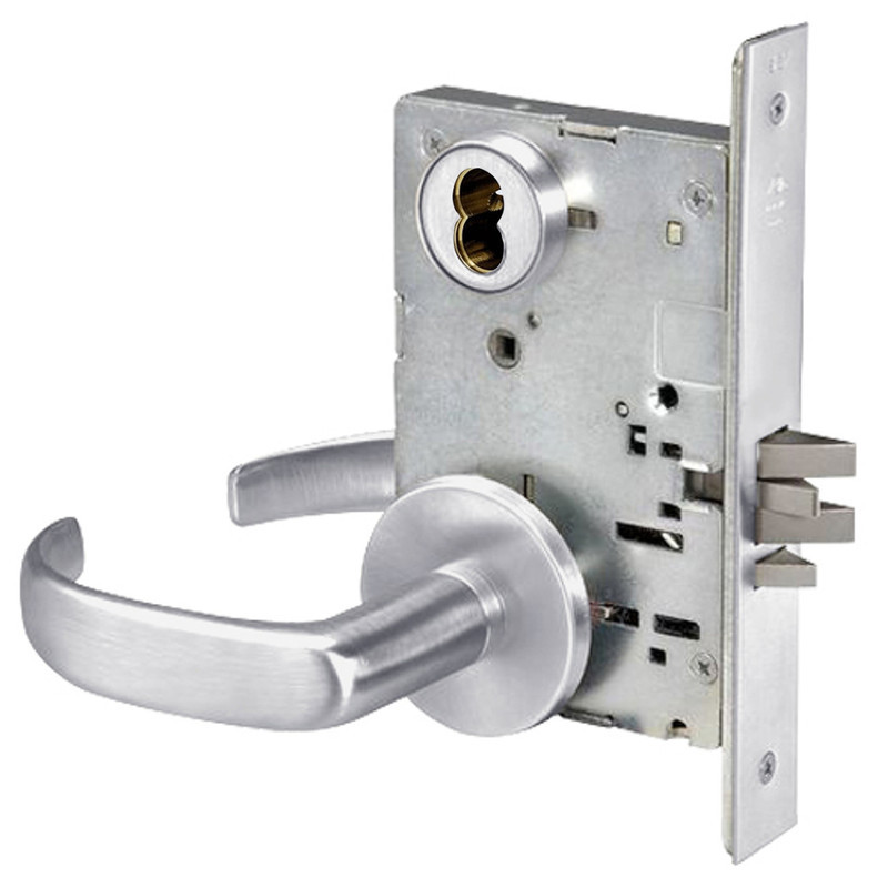 PBR8847FL-626-ICLC Yale 8800FL Series Single Cylinder with Deadbolt Mortise Entrance Lock with Indicator with Pacific Beach Lever Lock Prepped for LFIC in Satin Chrome