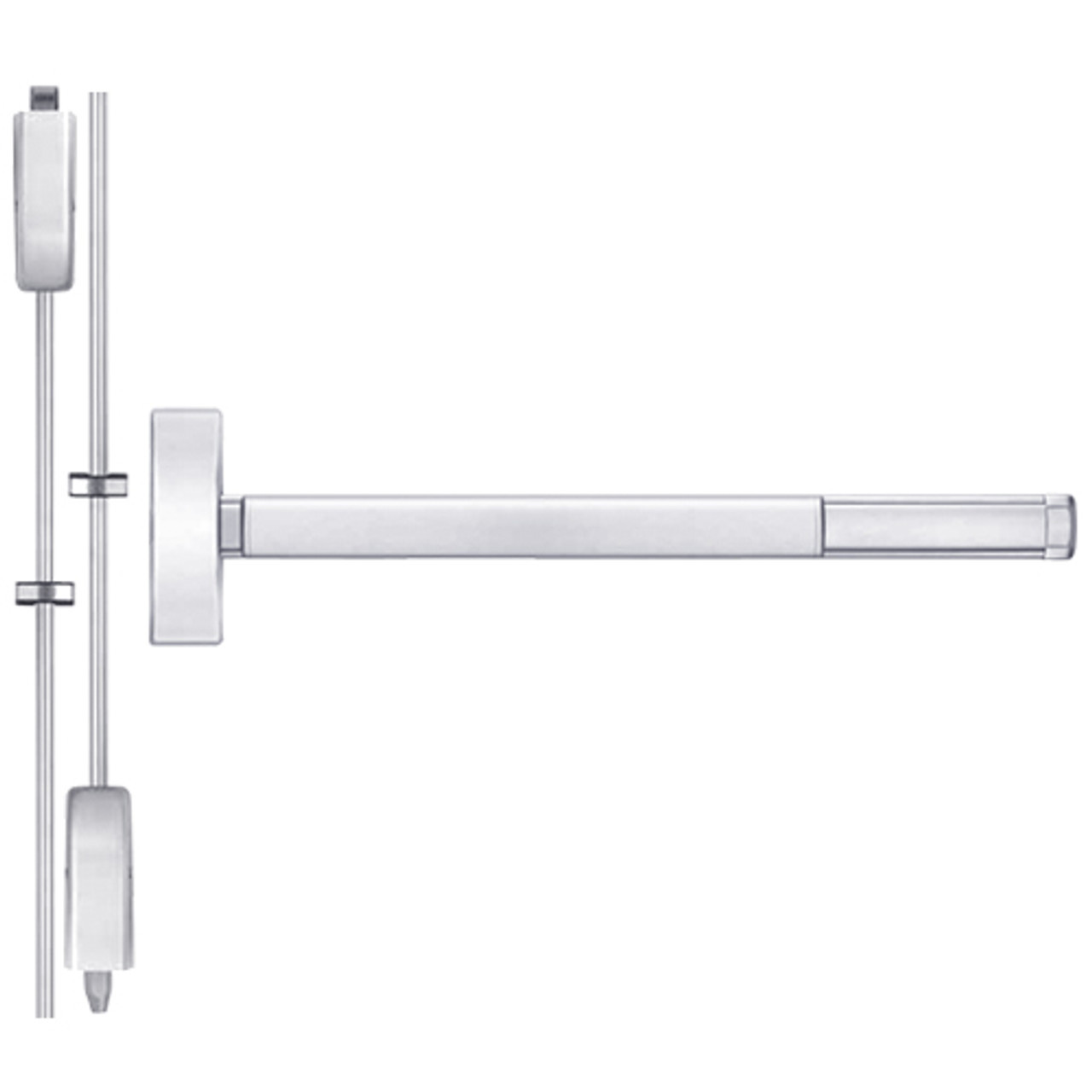 MLRTS2205-625-36 PHI 2200 Series Non Fire Rated Apex Surface Vertical Rod Device with Motorized Latch Retraction and Touchbar Monitoring Prepped for Key Controls Thumb Piece in Bright Chrome Finish