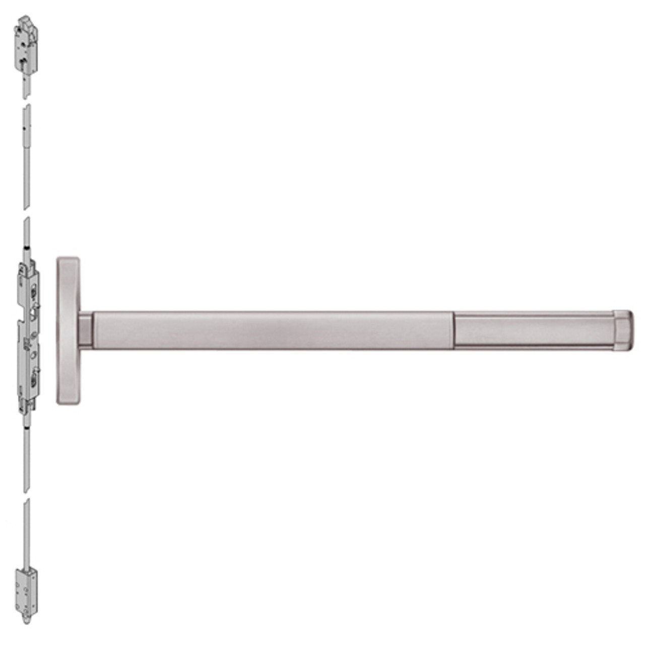 MLRTSFL2603-628-36 PHI 2600 Series Fire Rated Concealed Vertical Rod Exit Device with Motorized Latch Retraction and Touchbar Monitoring Prepped for Key Retracts Latchbolt in Satin Aluminum Finish