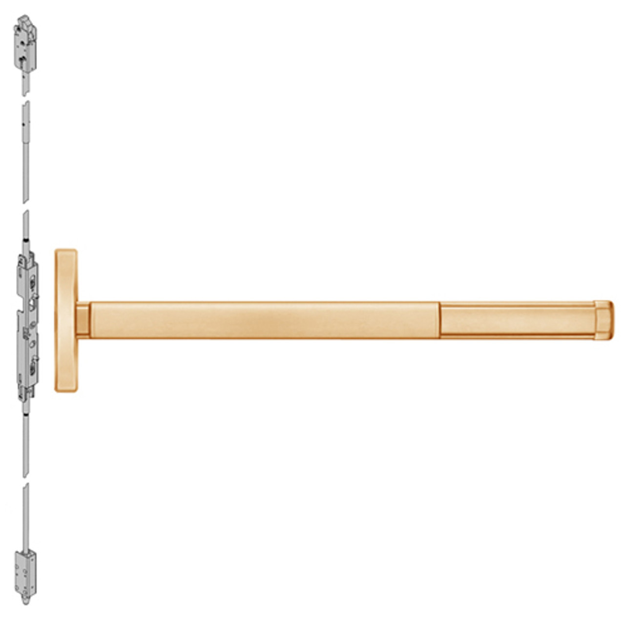 MLRTSFL2608-612-36 PHI 2600 Series Fire Rated Concealed Vertical Rod Exit Device with Motorized Latch Retraction and Touchbar Monitoring Prepped for Key Controls Lever in Satin Bronze Finish