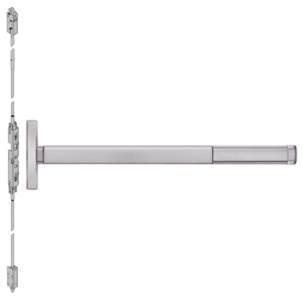 MLRTSFL2614-630-36 PHI 2600 Series Fire Rated Concealed Vertical Rod Exit Device with Motorized Latch Retraction and Touchbar Monitoring Prepped for Lever Always Active in Satin Stainless Steel Finish