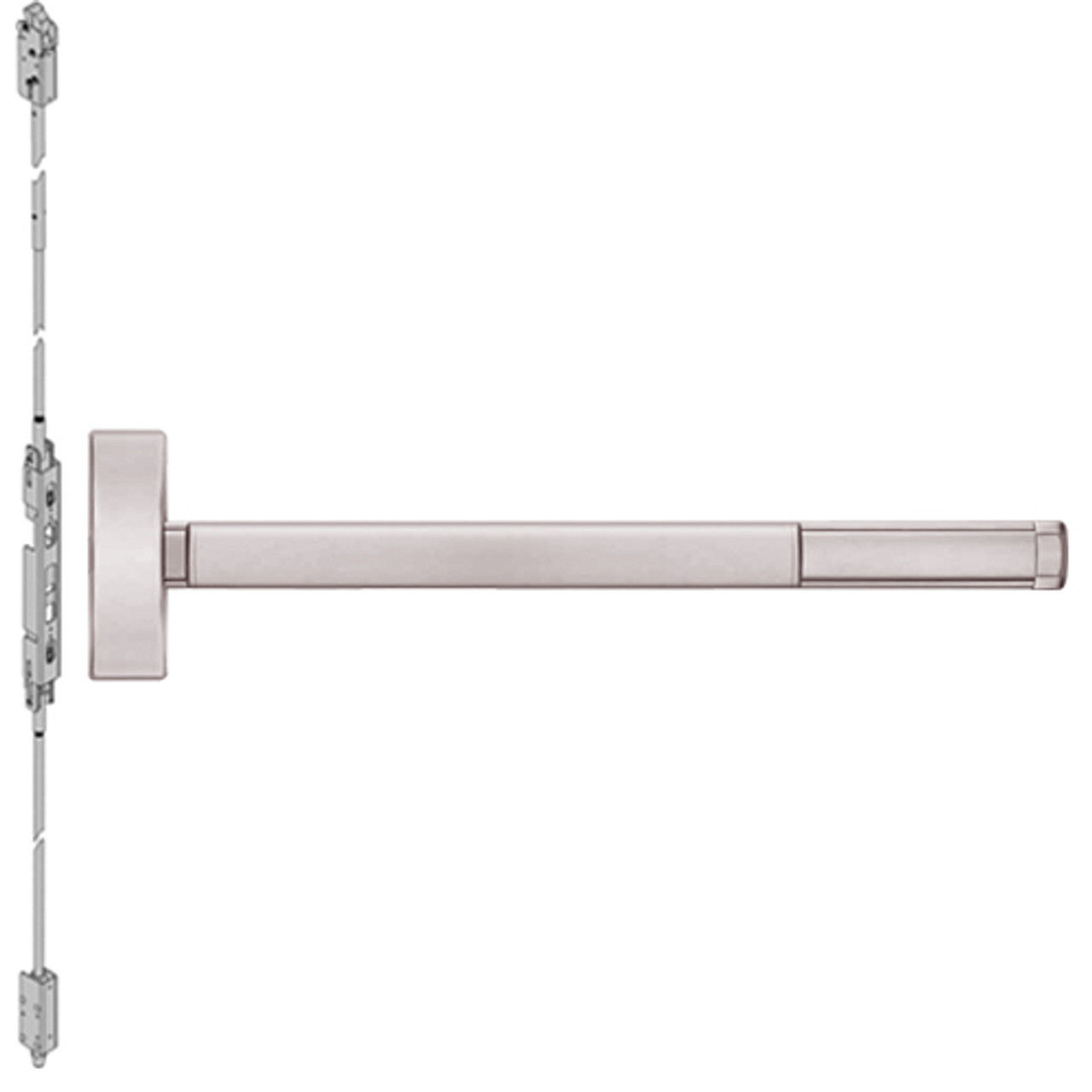 MLRTS2814-628-36 PHI 2800 Series Concealed Vertical Rod Exit Device with Motorized Latch Retraction and Touchbar Monitoring Prepped for Lever-Knob Always Active in Satin Aluminum Finish