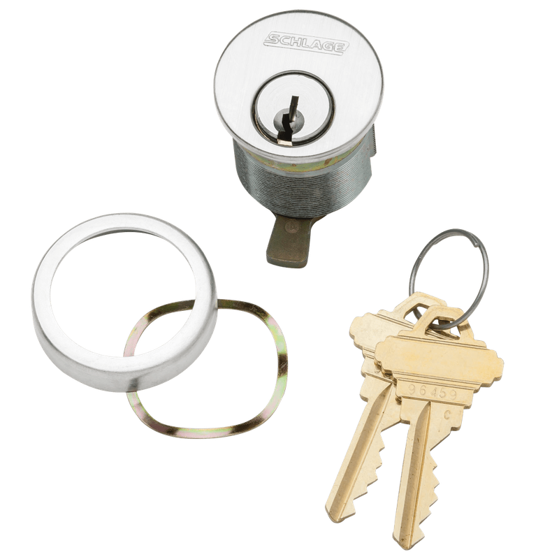 20-001-S123-138-629 Schlage 1-3/8 In Mortise Cylinder 6-pin, S123 Keyway in Bright Stainless Steel