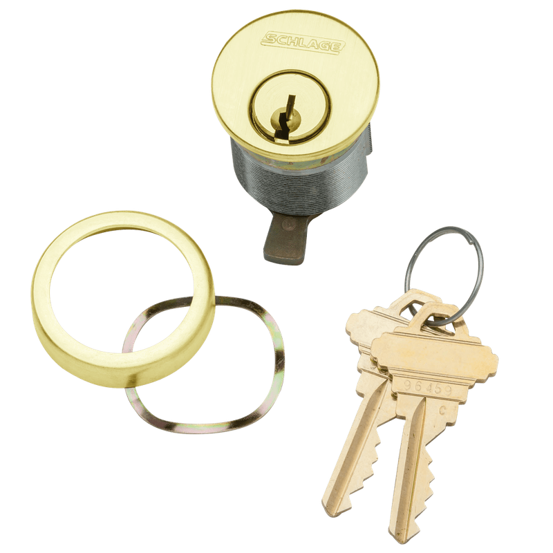 20-001-S135-118-605 Schlage 1-1/8 In Mortise Cylinder 6-pin, S135 Keyway in Bright Brass