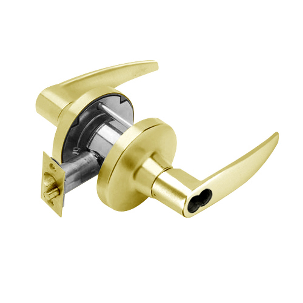 T571LD-A-605 Falcon T Series Cylindrical Dormitory/Corridor Lock with Avalon Lever Style Less Cylinder in Bright Brass Finish