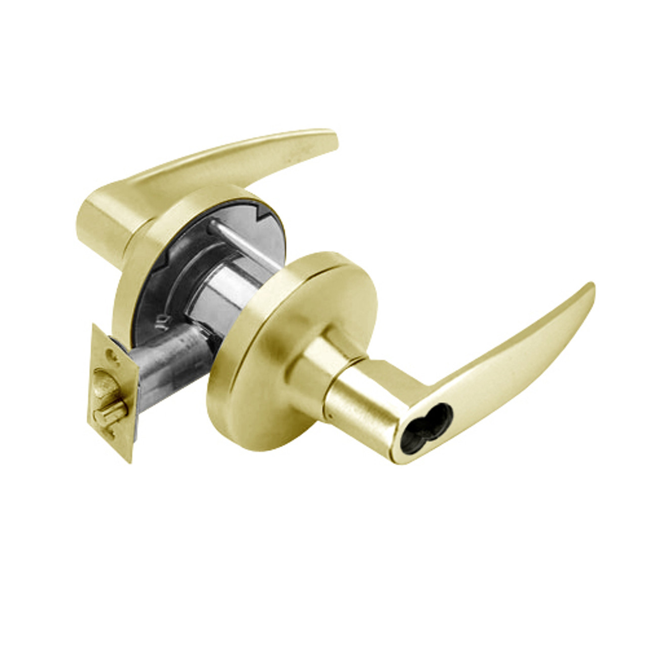 T381LD-A-606 Falcon T Series Cylindrical Exit Security Lock with Avalon Lever Style Less Cylinder in Satin Brass Finish