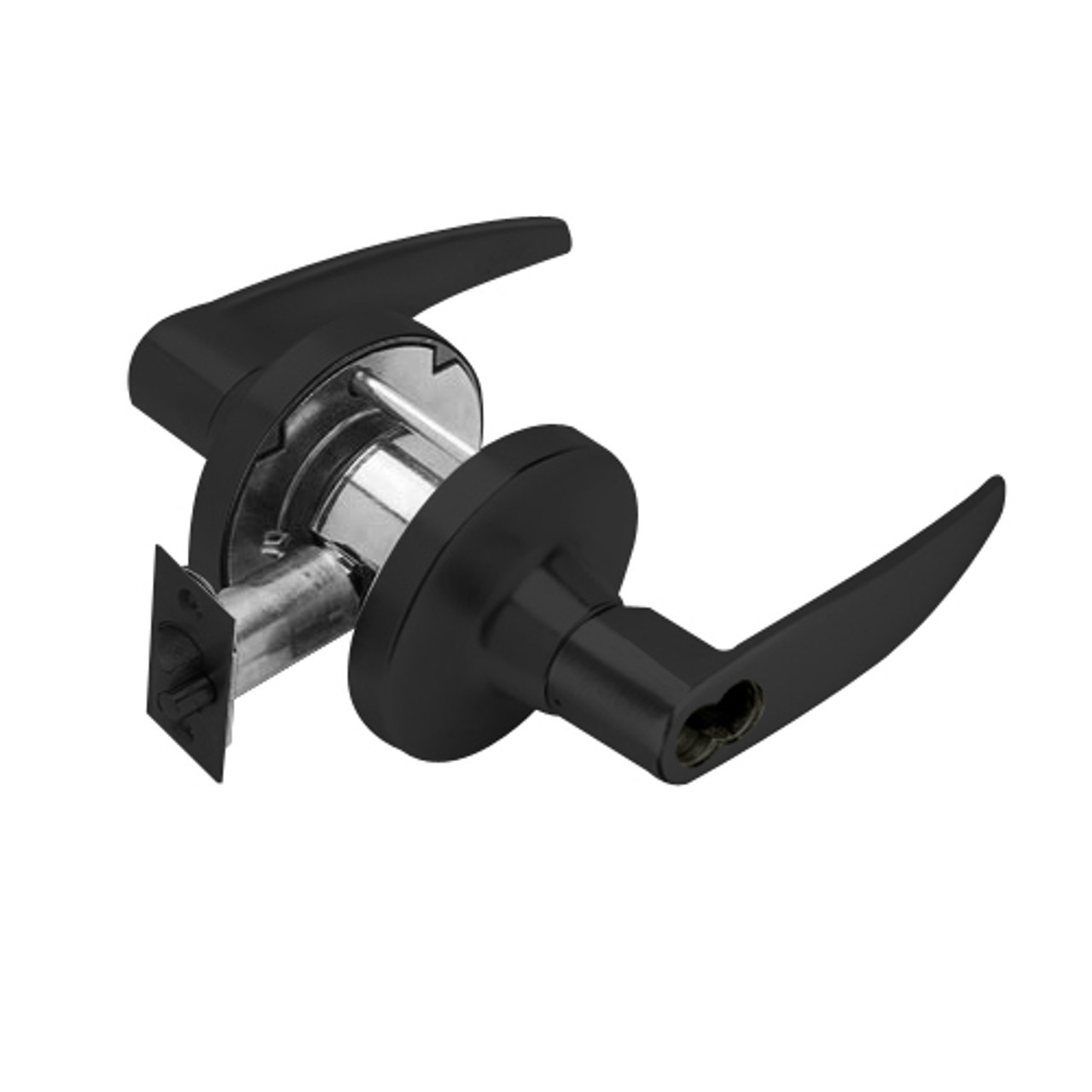 T411LD-A-622 Falcon T Series Cylindrical Asylum Lock with Avalon Lever Style Less Cylinder in Matte Black Finish