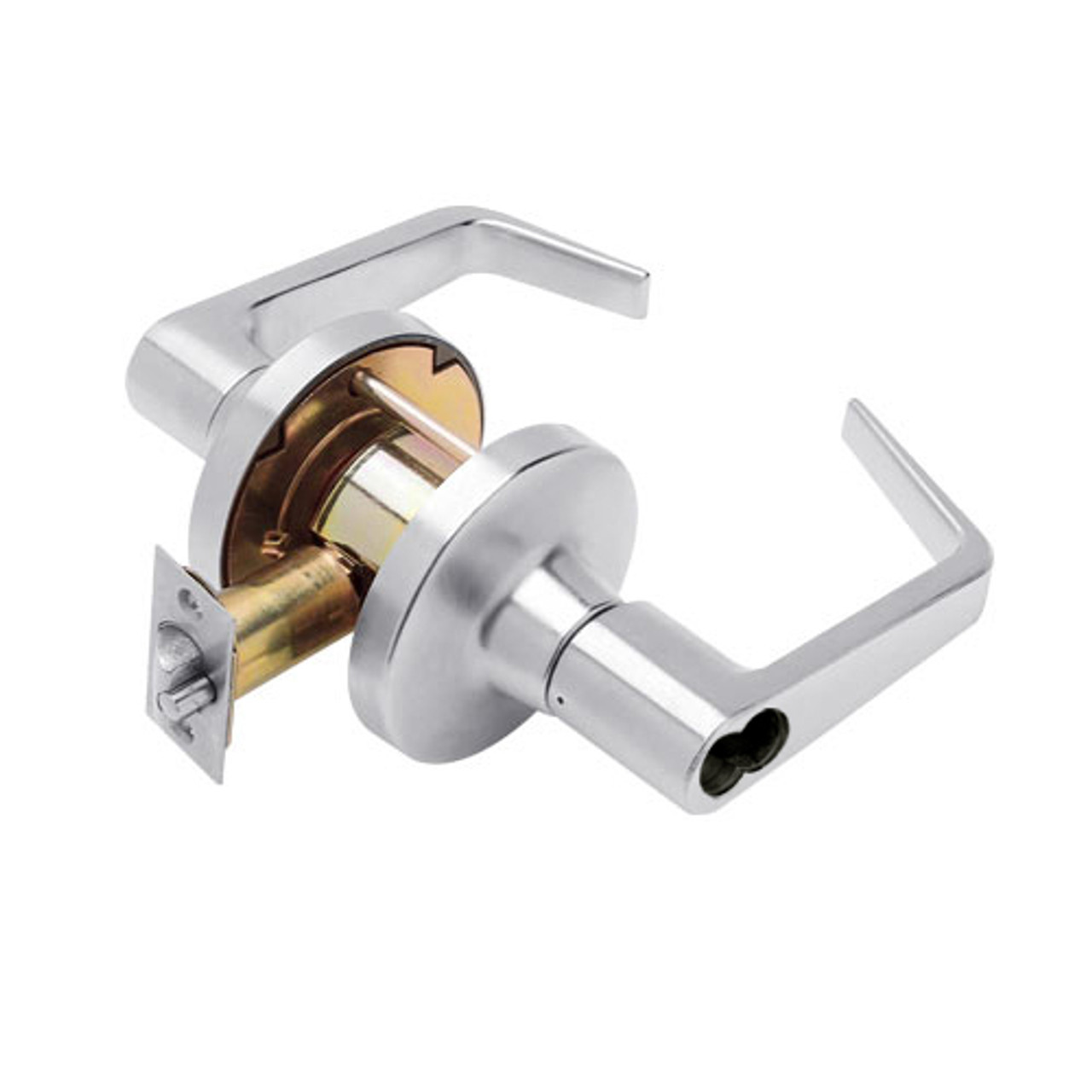 T571LD-D-625 Falcon T Series Cylindrical Dormitory/Corridor Lock with Dane Lever Style Less Cylinder in Bright Chrome Finish