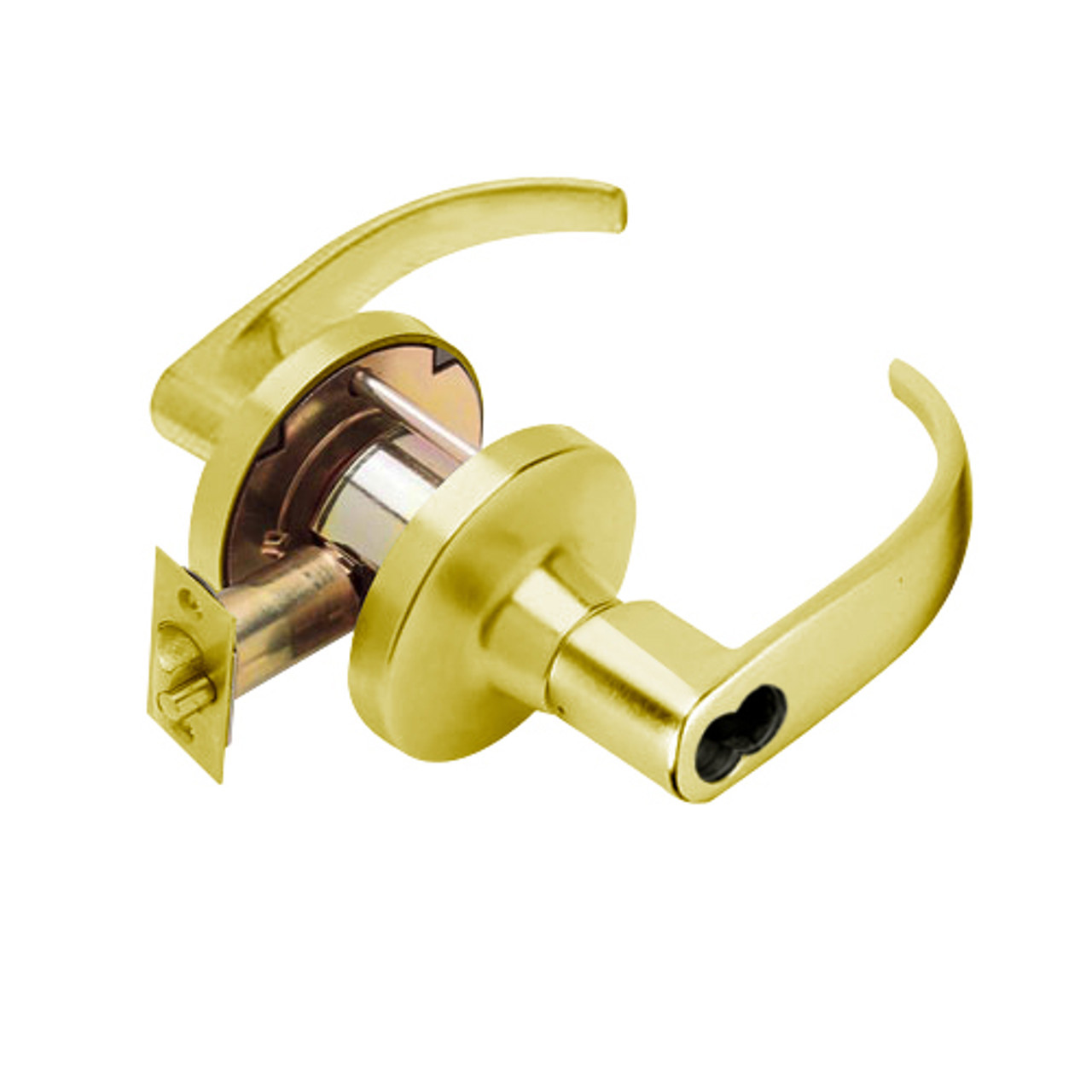 T511LD-Q-605 Falcon T Series Cylindrical Entry/Office Lock with Quantum Lever Style Less Cylinder in Bright Brass Finish