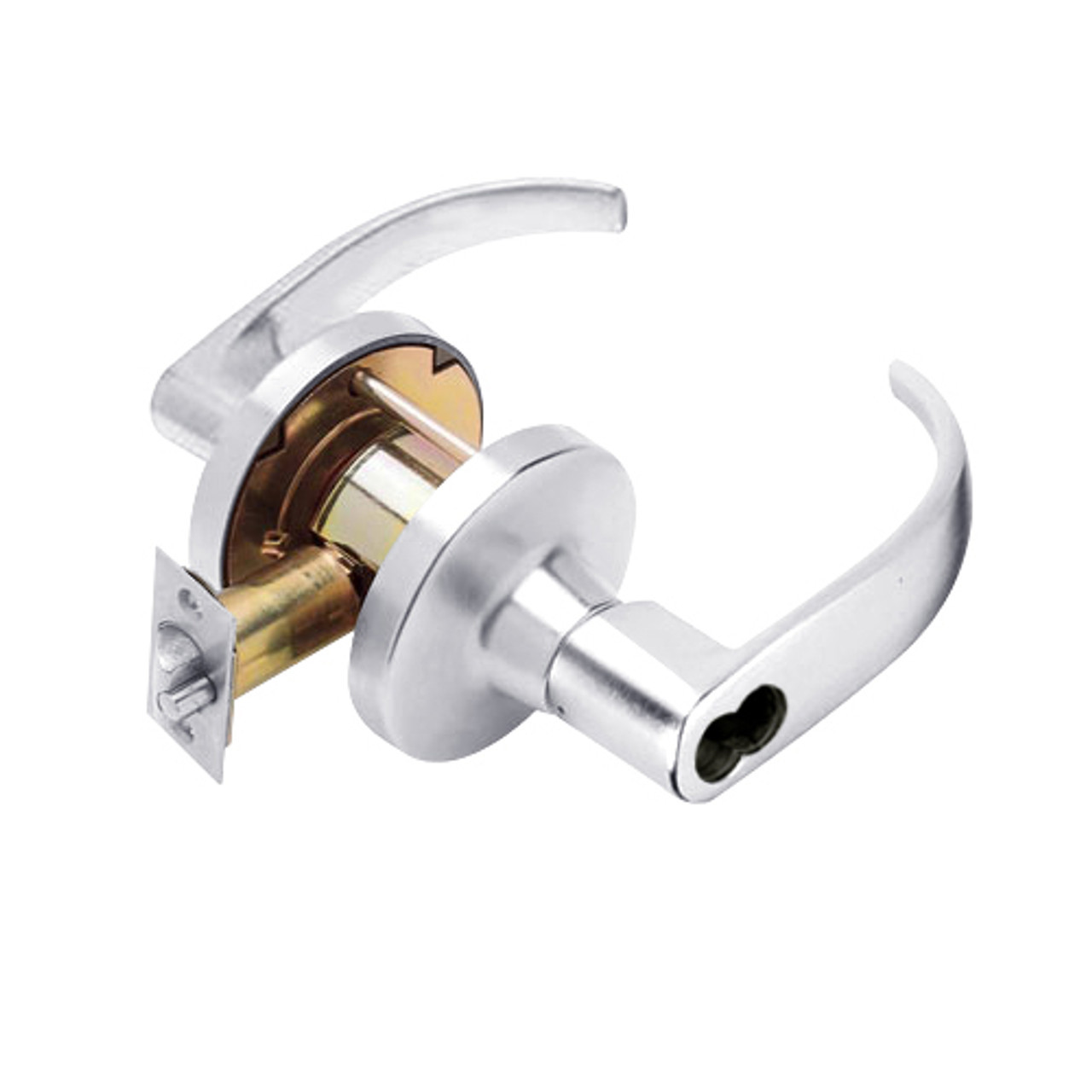 T581LD-Q-625 Falcon T Series Cylindrical Storeroom Lock with Quantum Lever Style Less Cylinder in Bright Chrome Finish