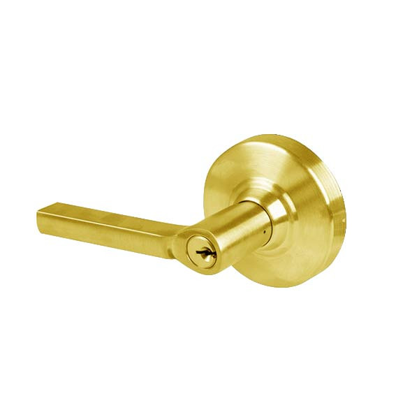 T381BD-LAT-605 Falcon T Series Cylindrical Exit Security Lock with Latitude Lever Style Prepped for SFIC in Bright Brass Finish