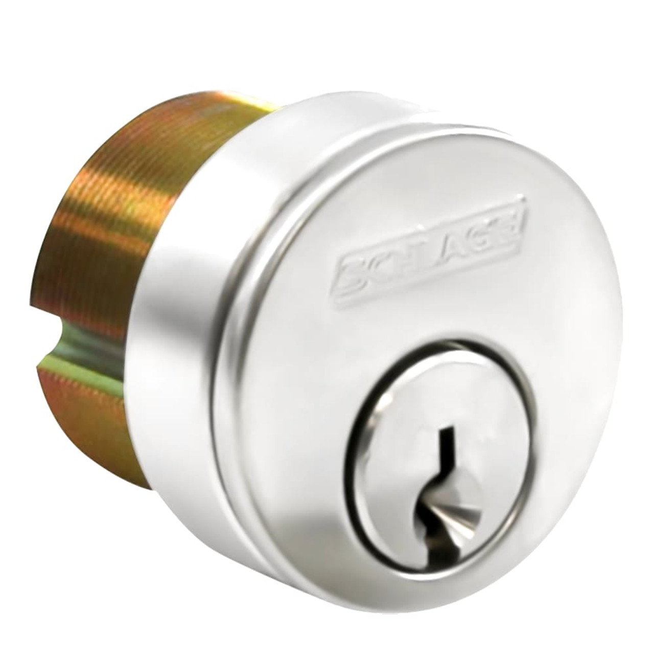 20-013-E-134-629 Schlage 1-3/4 In Mortise Cylinder 6-pin, E Keyway in Bright Stainless Steel