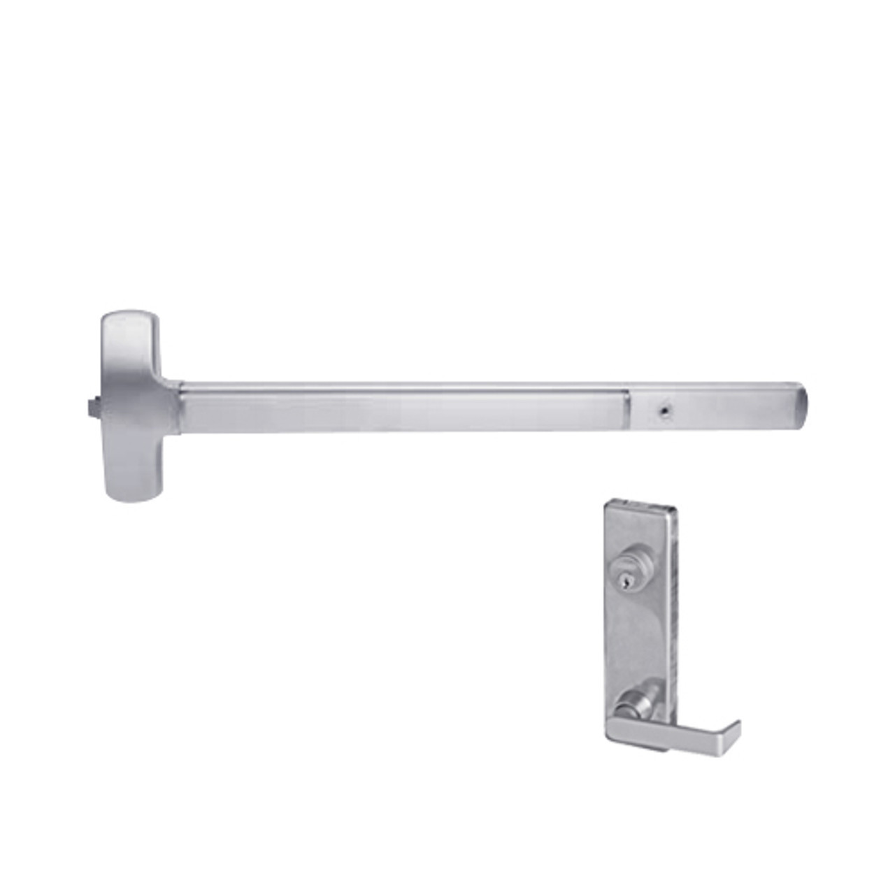 RXMEL25-R-L-NL-DANE-US32-4-RHR Falcon 25 Series Request to Exit Rim Exit Device with 510L-NL Dane Lever Night Latch Trim in Polished Stainless Steel