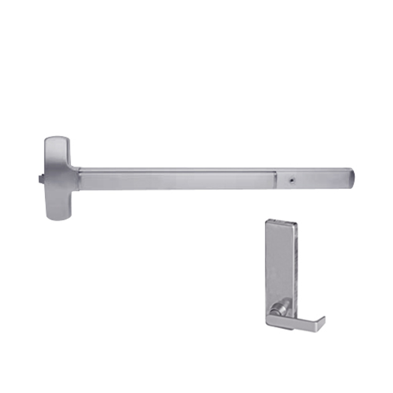 RXMELF-25-R-L-BE-DANE-US26D-4-RHR Falcon 25 Series Request to Exit Fire Rated Rim Exit Device 510L-BE Dane Lever Trim with Blank Escutcheon in Satin Chrome
