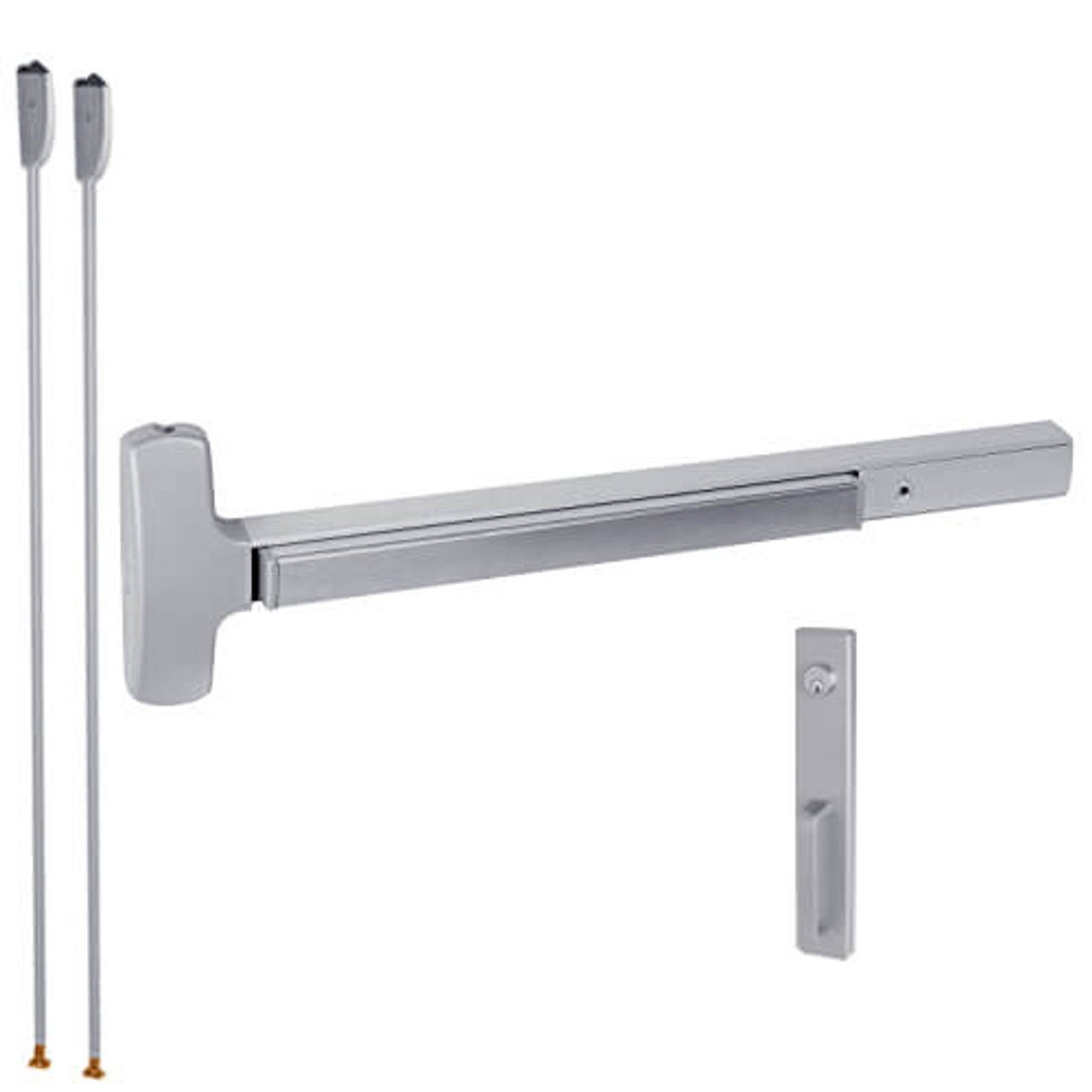 RXMEL25-V-NL-US26D-3 Falcon 25 Series Request to Exit Surface Vertical Rod Devices with 512-NL Night Latch Trim in Satin Chrome