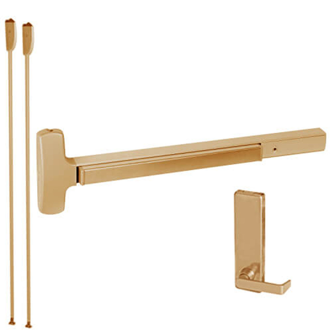 RXMEL25-V-L-BE-DANE-US10-4-LHR Falcon 25 Series Request to Exit Surface Vertical Rod Devices 510L Dane Lever Trim with Blank Escutcheon in Satin Bronze