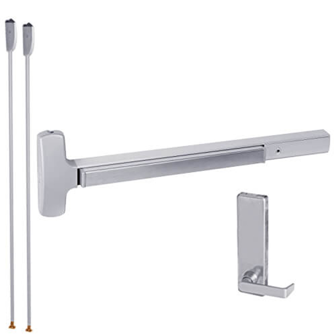 RXMEL25-V-L-DT-DANE-US26-4-RHR Falcon 25 Series Request to Exit Surface Vertical Rod Devices 510L-DT Dane Lever with Dummy Trim in Polished Chrome