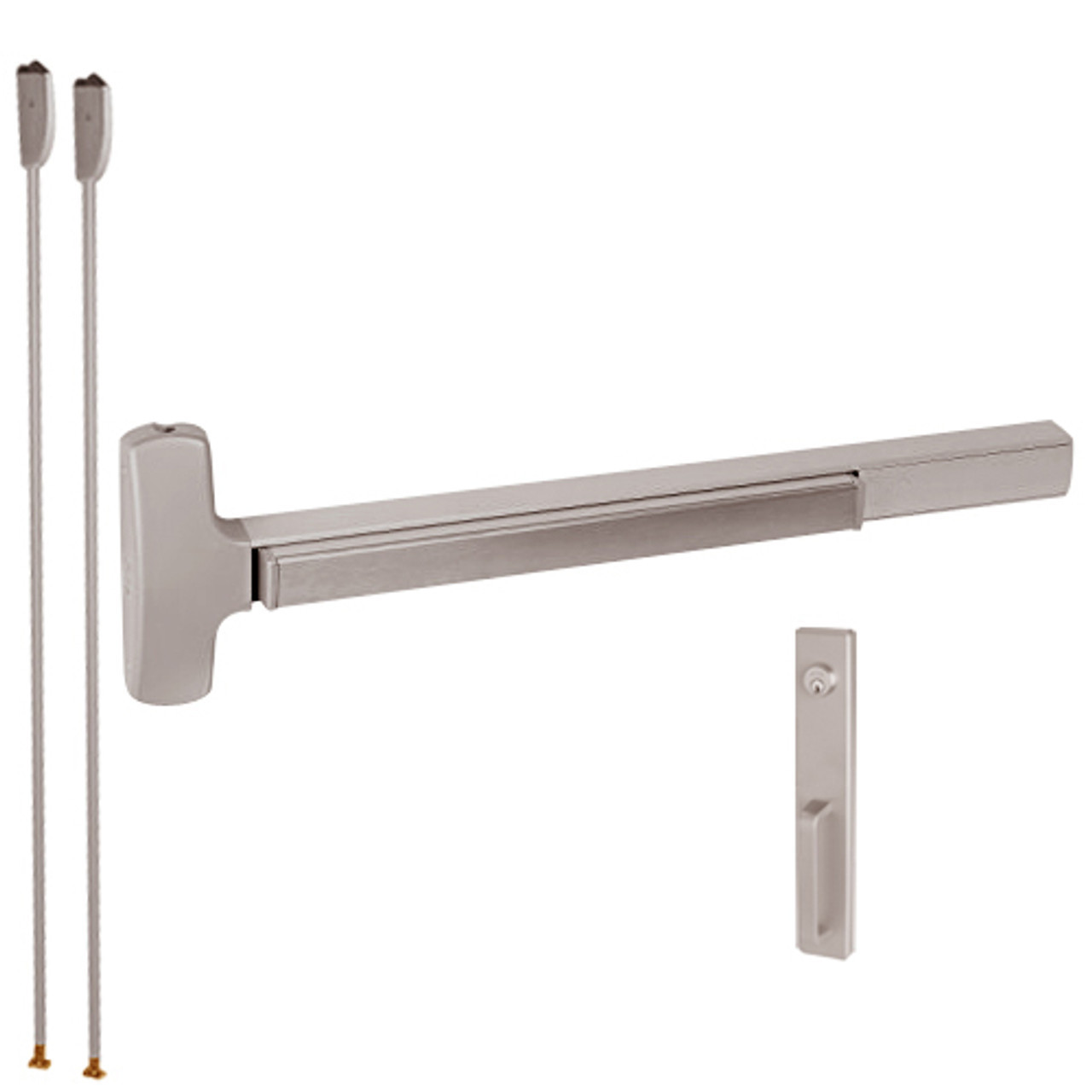 RXMELF-25-V-NL-US28-4 Falcon 25 Series Request to Exit Fire Rated Surface Vertical Rod Devices with 512-NL Night Latch Trim in Anodized Aluminum