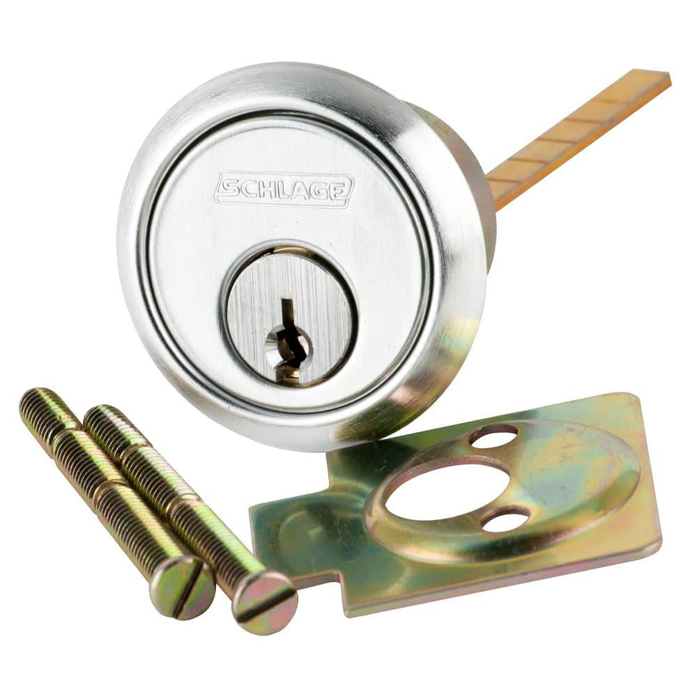 20-022-EF-625 Schlage 6-pin Rim Cylinder, EF Keyway in Bright Chrome
