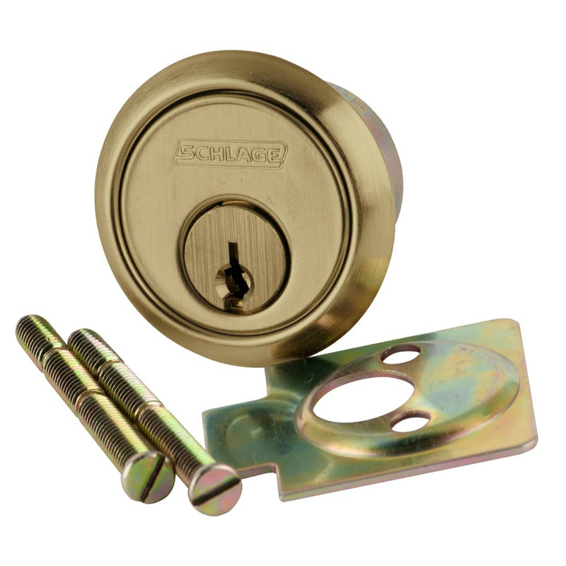 20-021-E-609 Schlage 6-pin Rim Cylinder, E Keyway in Antique Brass