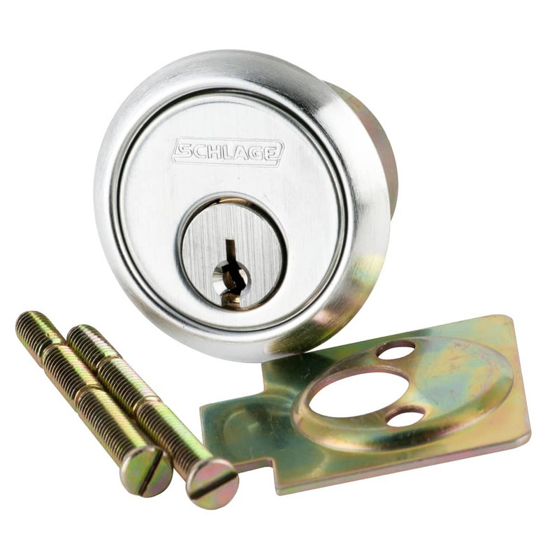 20-021-P-625 Schlage 6-pin Rim Cylinder, P Keyway in Bright Chrome