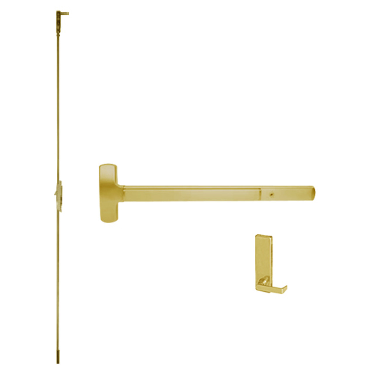 RXMEL25-C-L-DT-DANE-US3-3-LHR Falcon 25 Series Request to Exit Concealed Vertical Rod Devices 510L-DT Dane Lever with Dummy Trim in Polished Brass