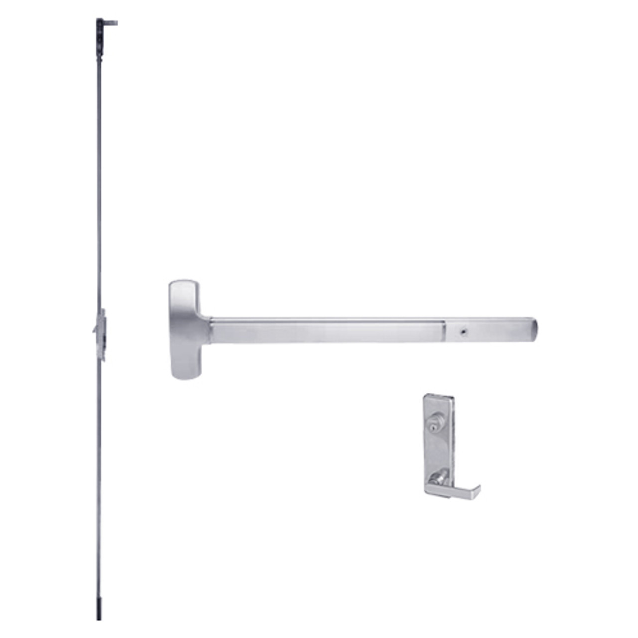 RXMEL25-C-L-NL-DANE-US26-3-RHR Falcon 25 Series Request to Exit Concealed Vertical Rod Devices 510L-NL Dane Lever with Night Latch in Polished Chrome