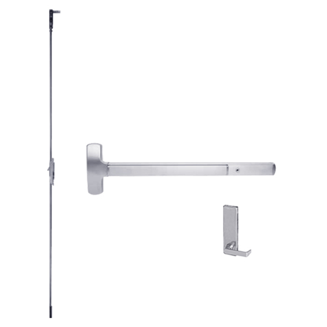 RXMEL25-C-L-DT-DANE-US26-4-RHR Falcon 25 Series Request to Exit Concealed Vertical Rod Devices 510L-DT Dane Lever with Dummy Trim in Polished Chrome